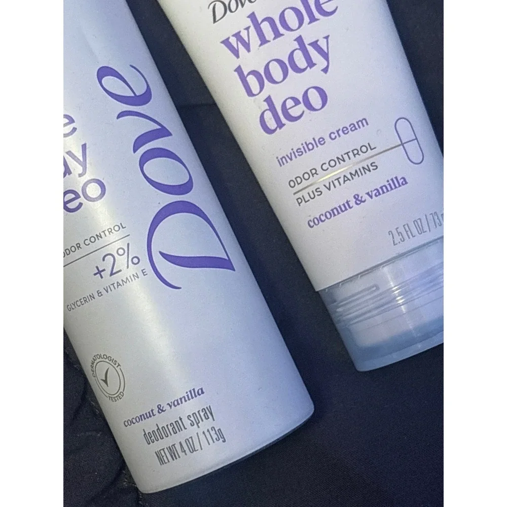 NEW Dove Whole Body Deo‎ Coconut Vanilla Deodorant Spray & Cream Set